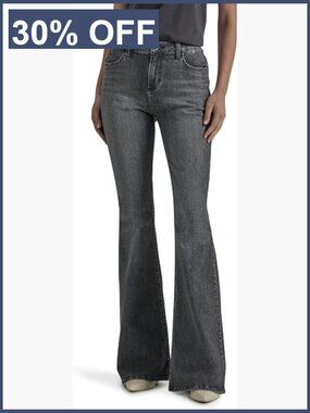 Mid Rise Flare Jeans Stretch Denim 5 Pocket Button Fly Fitted Casual